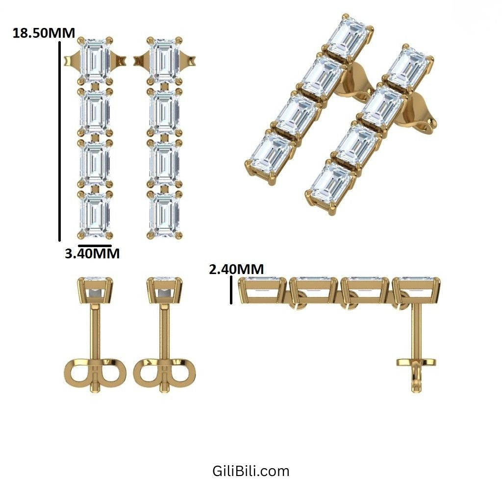Emerald Cut Dangling Diamond Earrings