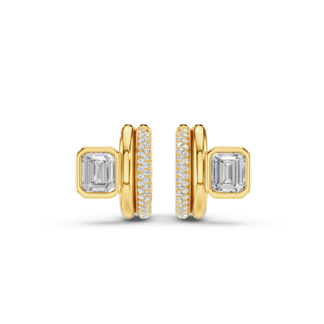 Emerald Cut Diamond Pave Huggie Earrings