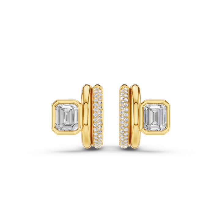 Emerald Cut Diamond Pave Huggie Earrings