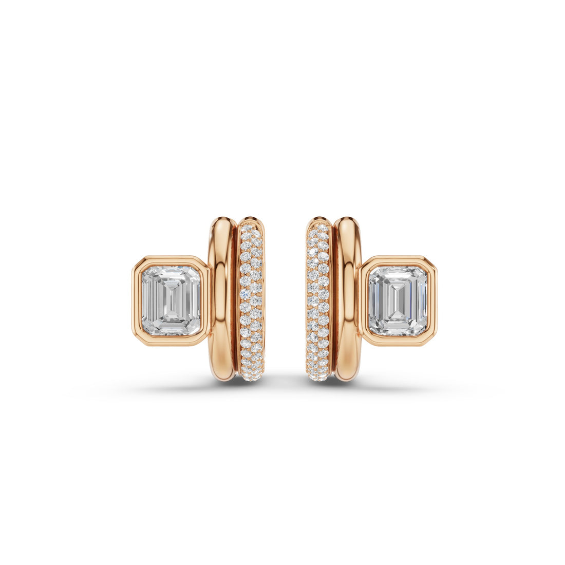 Emerald Cut Diamond Pave Huggie Earrings