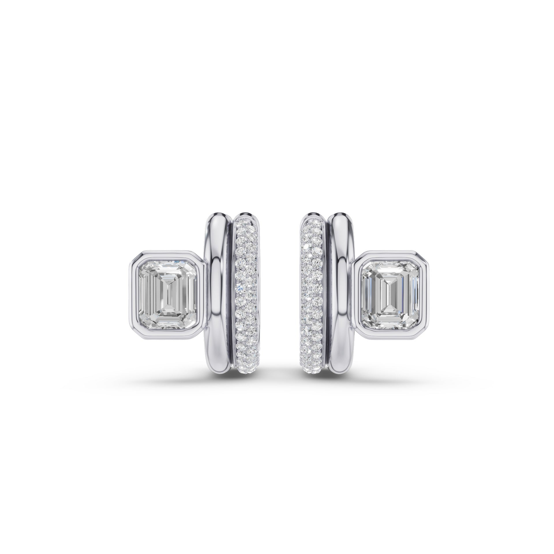 Emerald Cut Diamond Pave Huggie Earrings