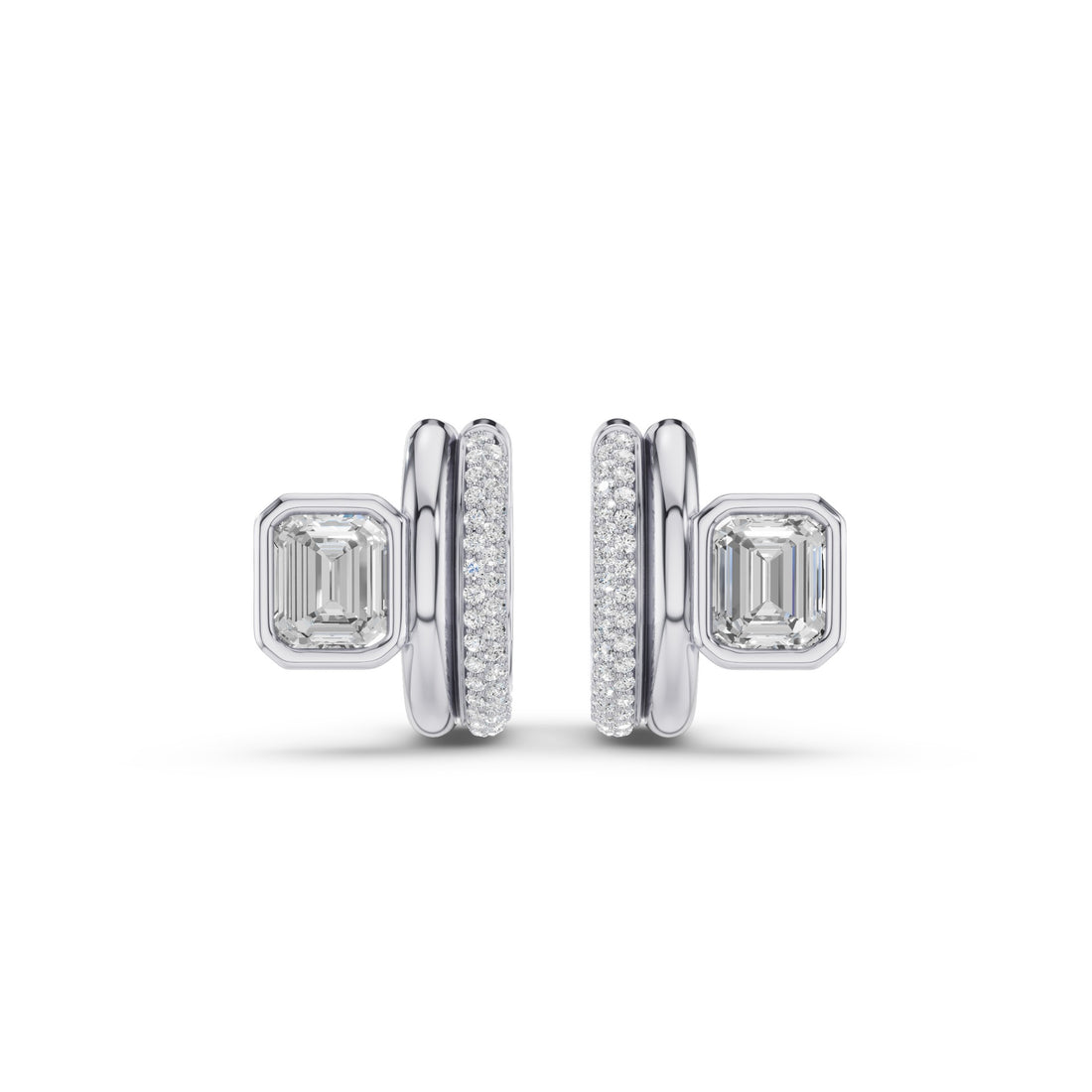 Emerald Cut Diamond Pave Huggie Earrings