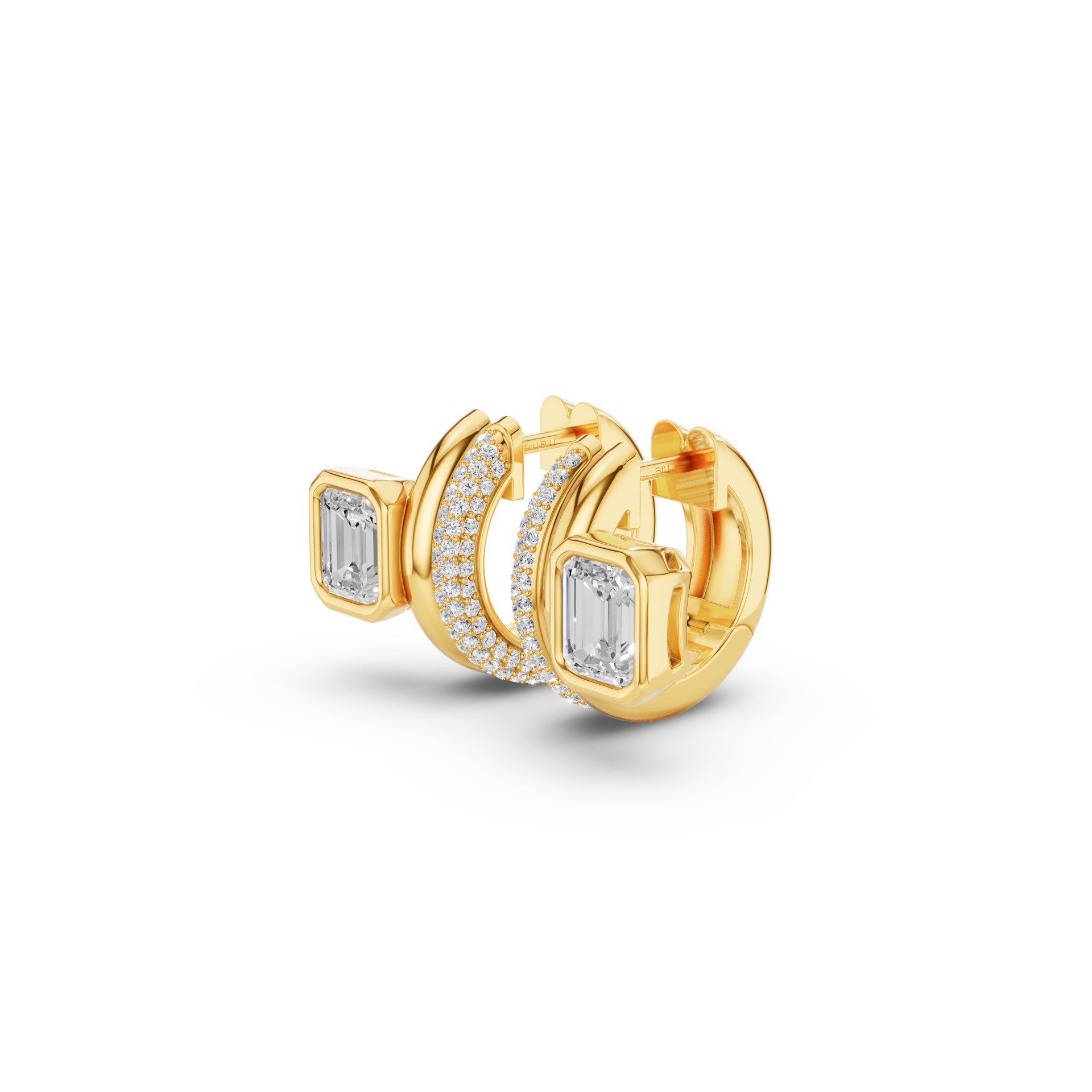 Emerald Cut Diamond Pave Huggie Earrings