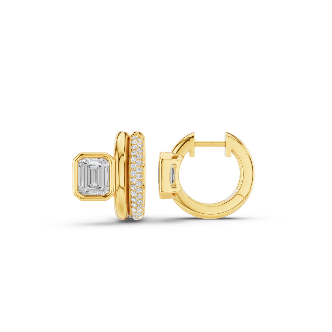 Emerald Cut Diamond Pave Huggie Earrings