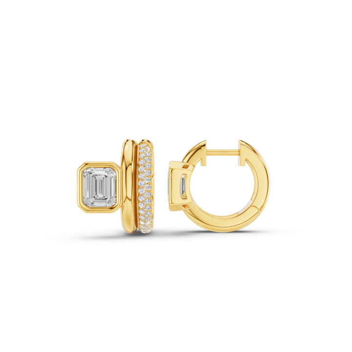 Emerald Cut Diamond Pave Huggie Earrings