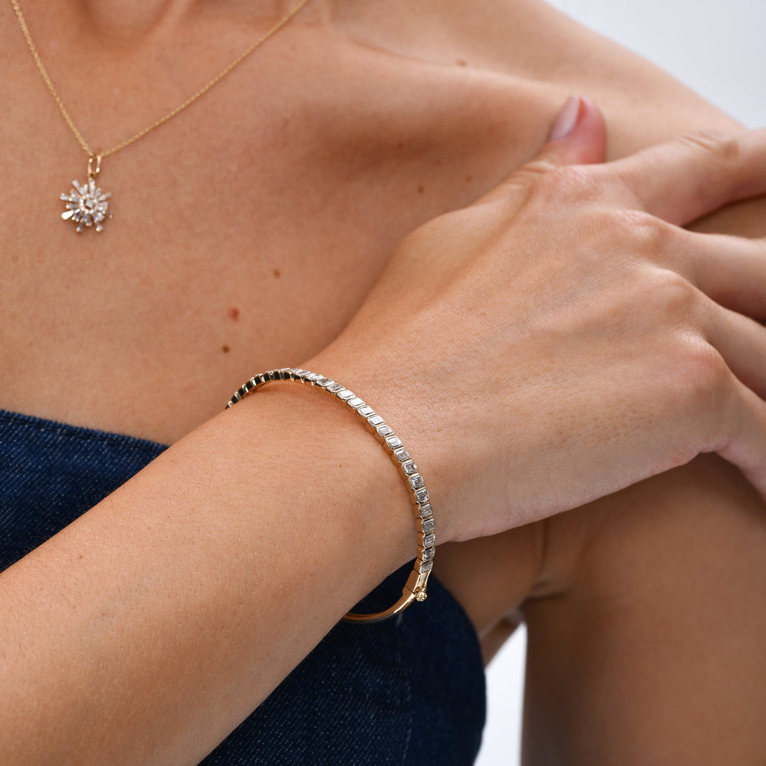 Emerald Cut Lab Grown Diamond Bangle