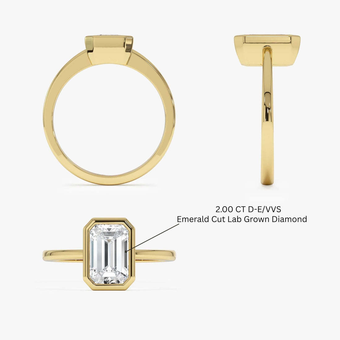 Emerald Cut Lab Grown Diamond Bezel Set Engagement Ring