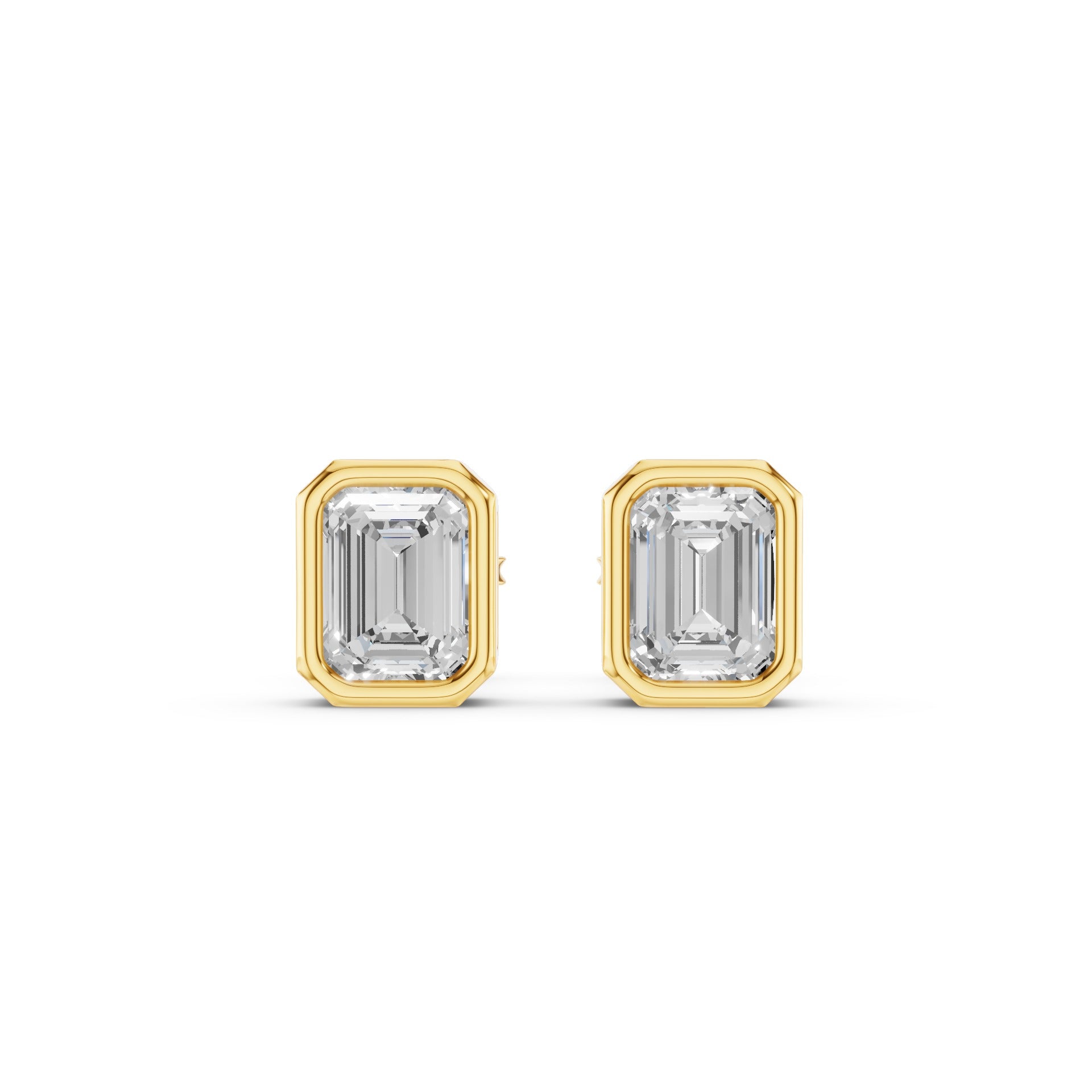 Emerald Cut Lab Grown Diamond Bezel Set Studs