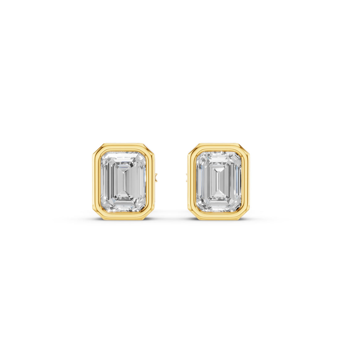 Emerald Cut Lab Grown Diamond Bezel Set Studs