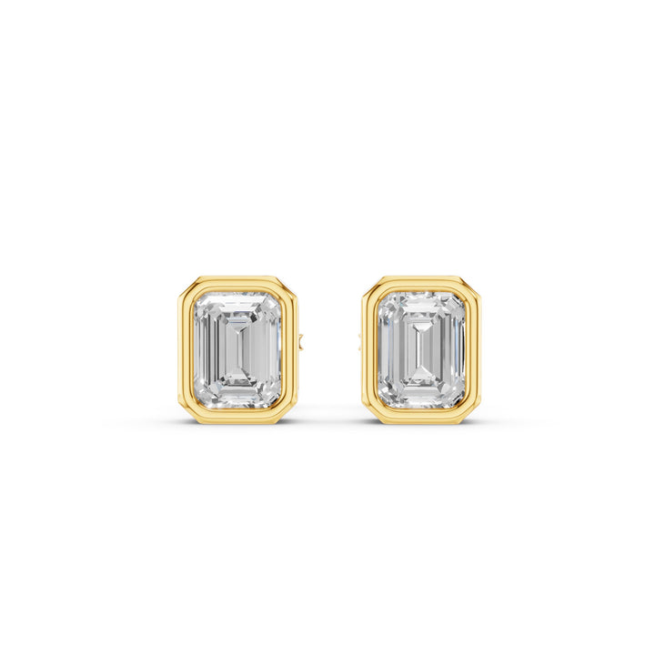 Emerald Cut Lab Grown Diamond Bezel Set Studs