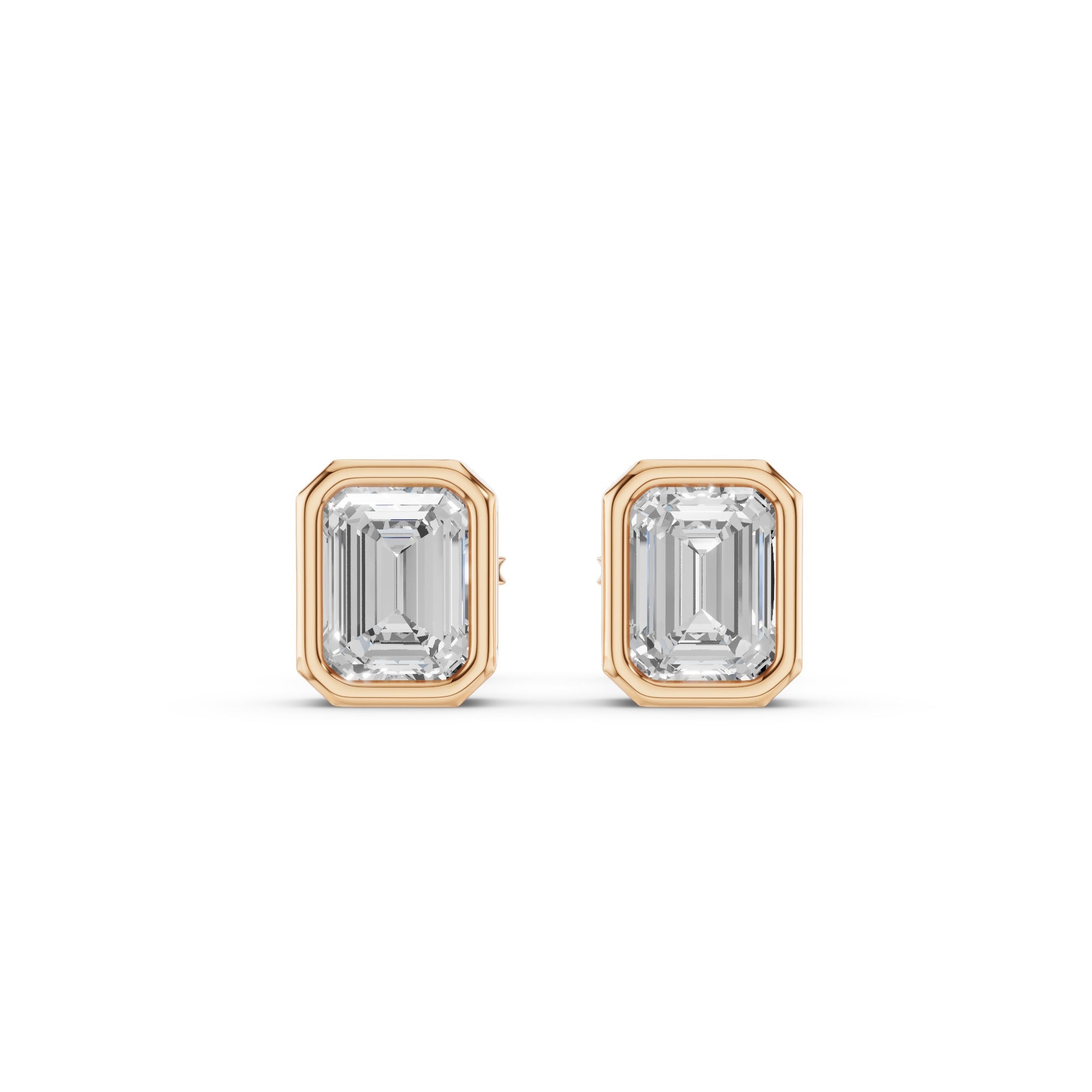 Emerald Cut Lab Grown Diamond Bezel Set Studs