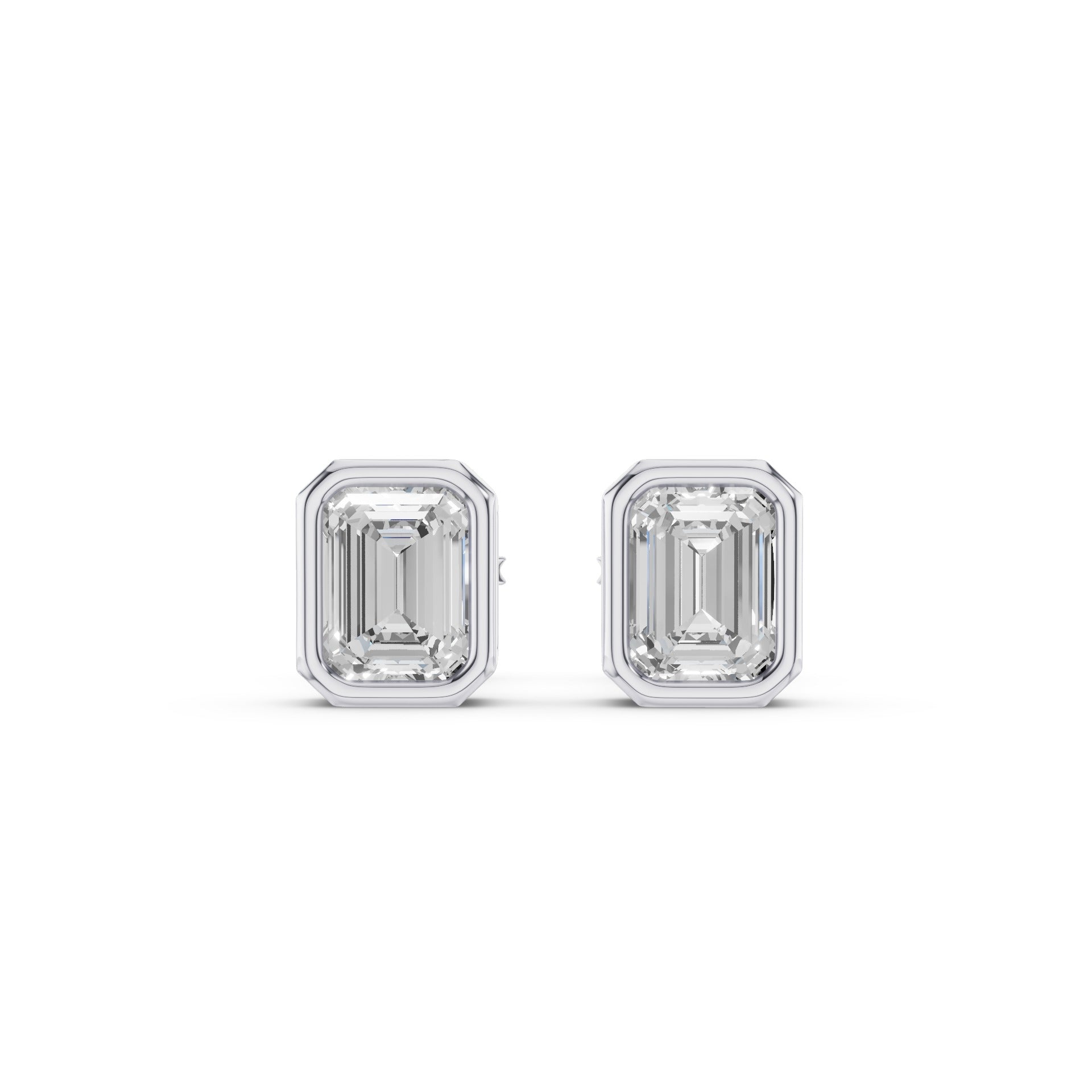 Emerald Cut Lab Grown Diamond Bezel Set Studs