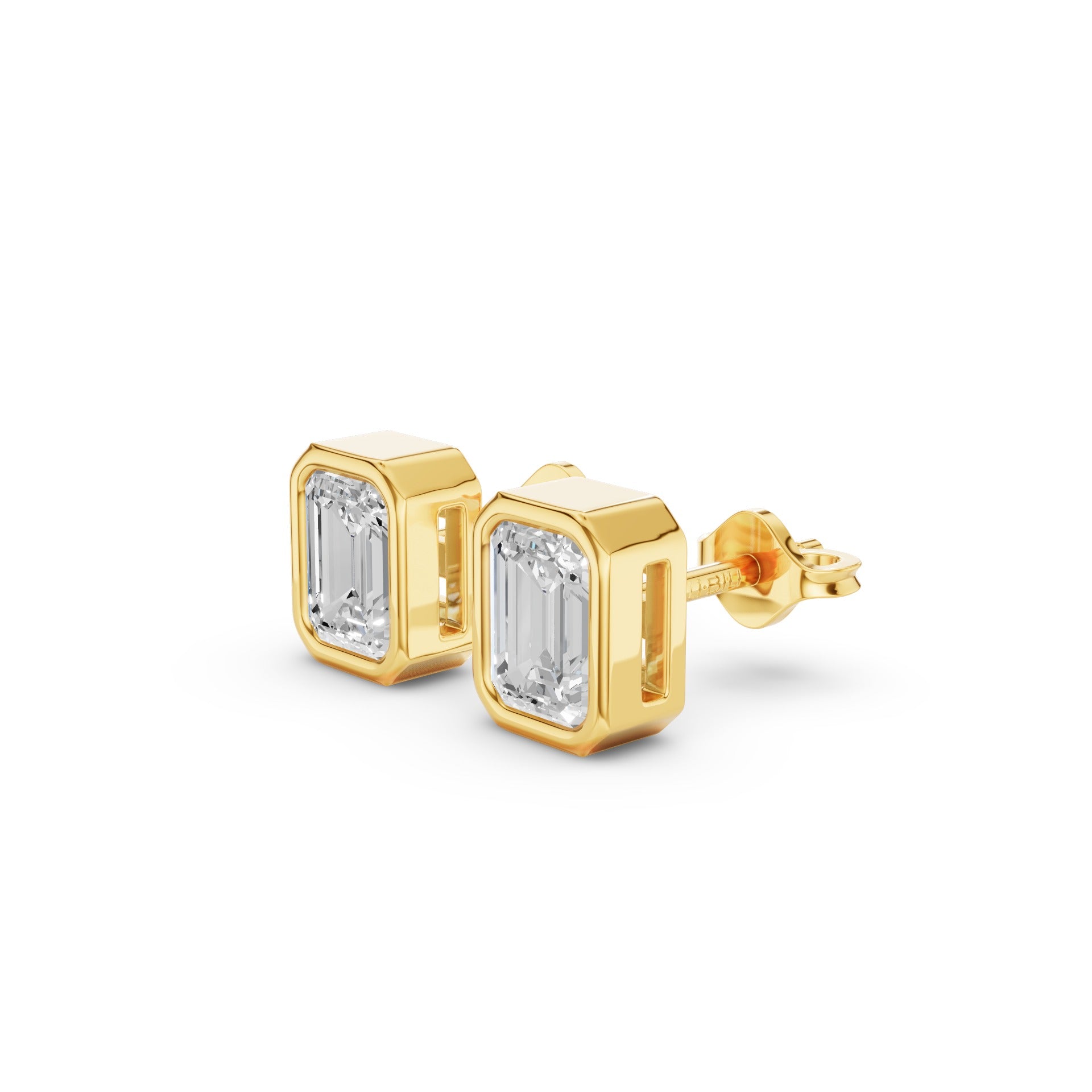 Emerald Cut Lab Grown Diamond Bezel Set Studs