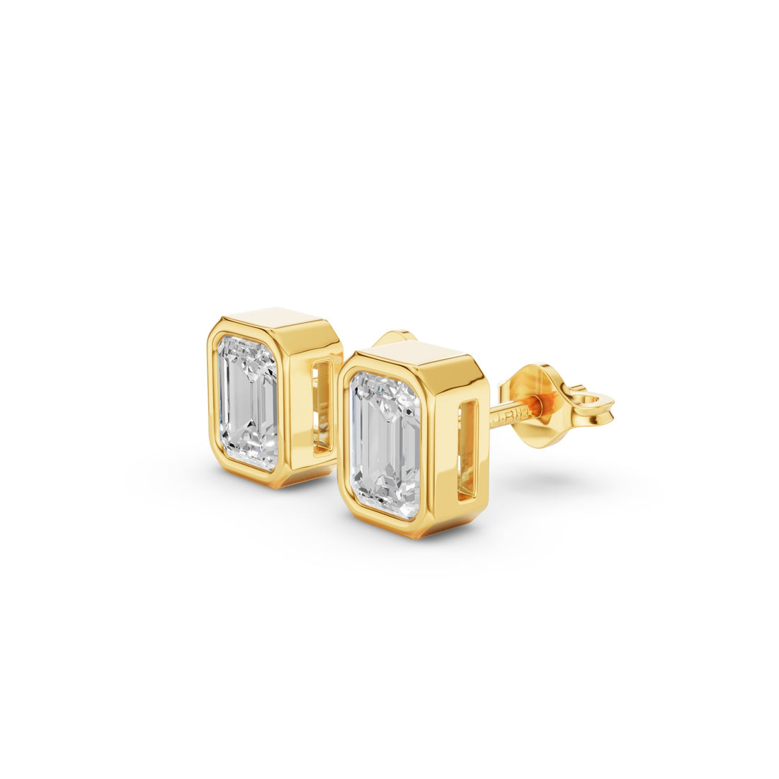 Emerald Cut Lab Grown Diamond Bezel Set Studs