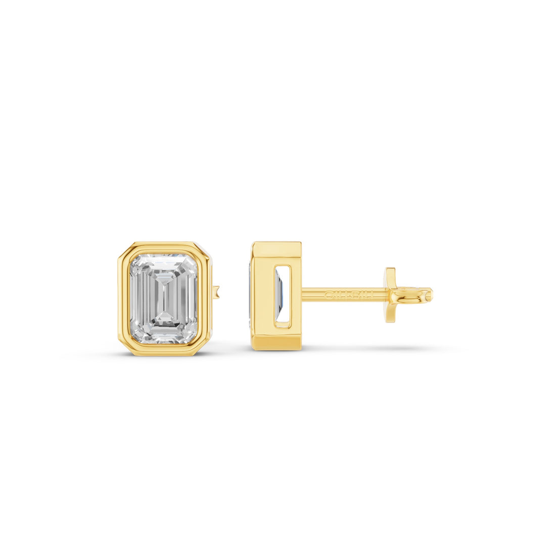 Emerald Cut Lab Grown Diamond Bezel Set Studs