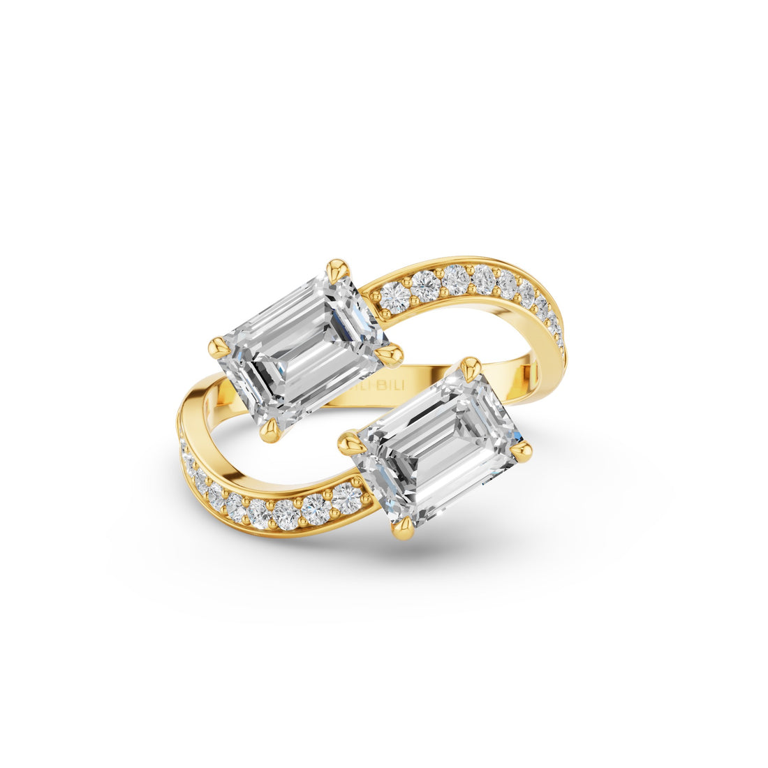 Emerald Cut Lab Grown Diamond Uniqe Pave Bypass Ring