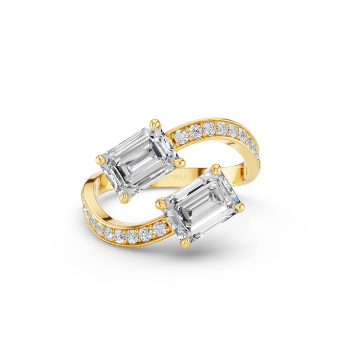 Emerald Cut Lab Grown Diamond Uniqe Pave Bypass Ring