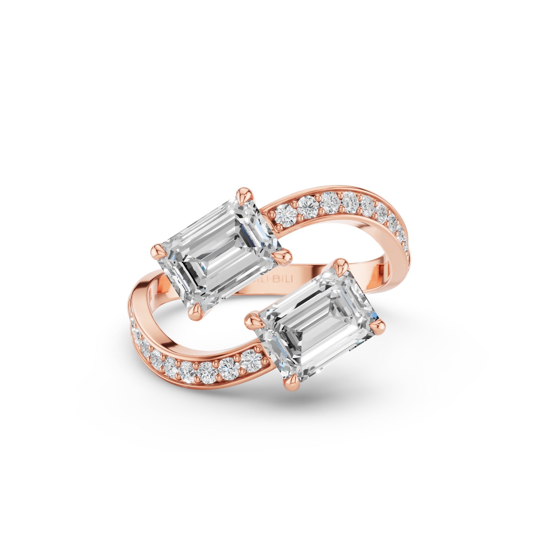 Emerald Cut Lab Grown Diamond Uniqe Pave Bypass Ring