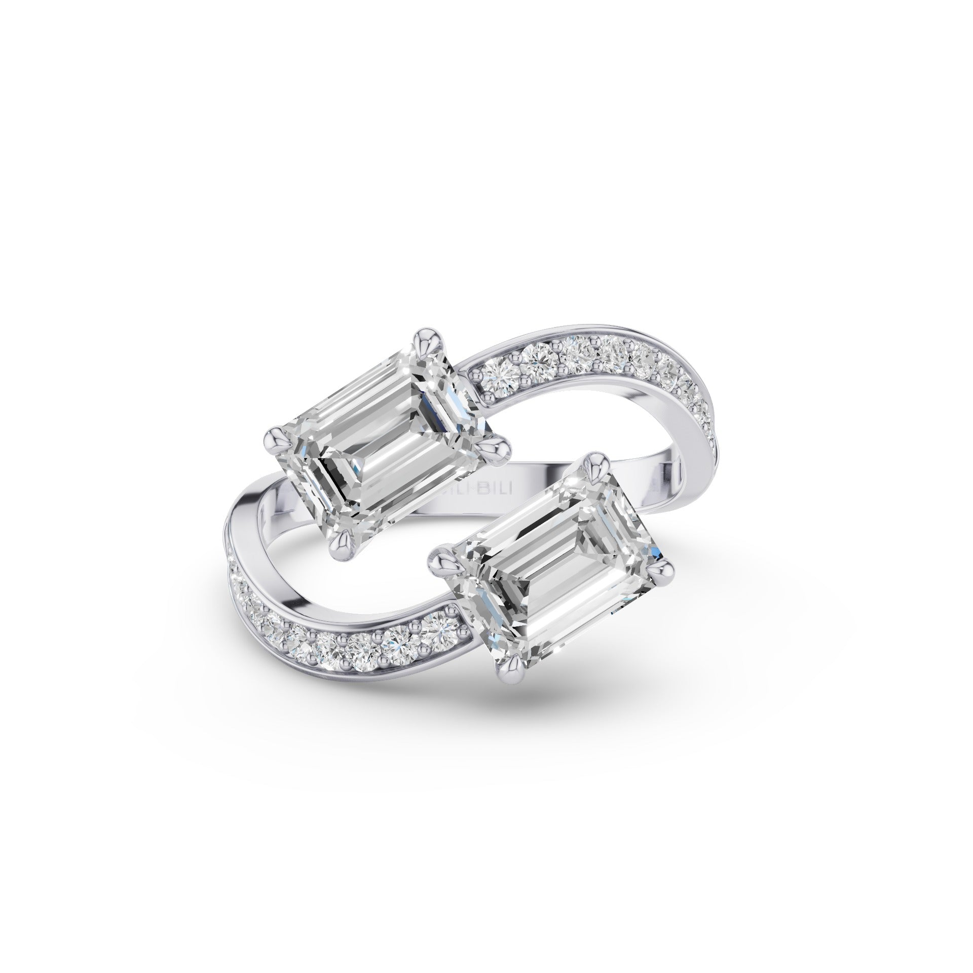 Emerald Cut Lab Grown Diamond Uniqe Pave Bypass Ring