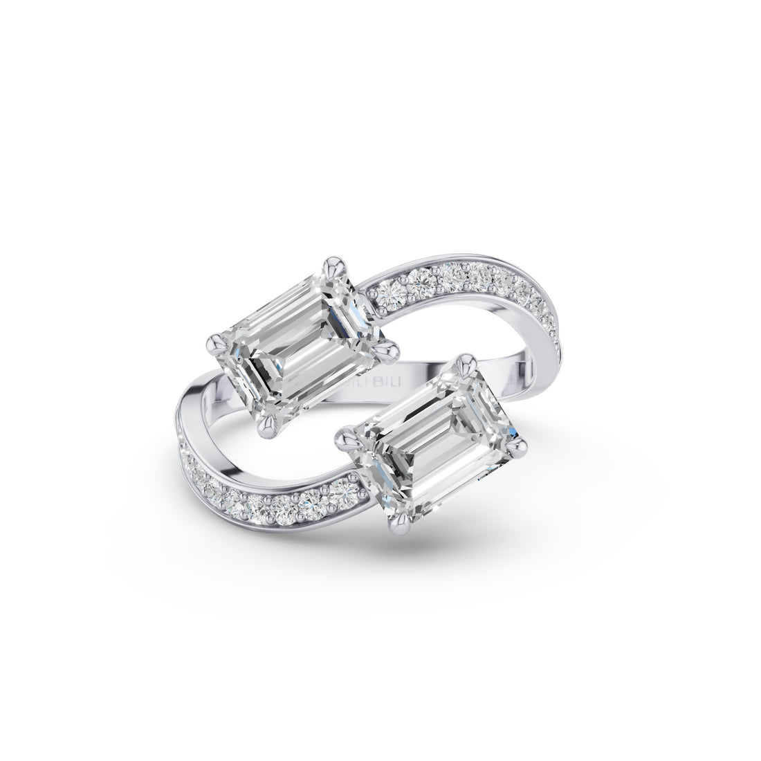 Emerald Cut Lab Grown Diamond Uniqe Pave Bypass Ring