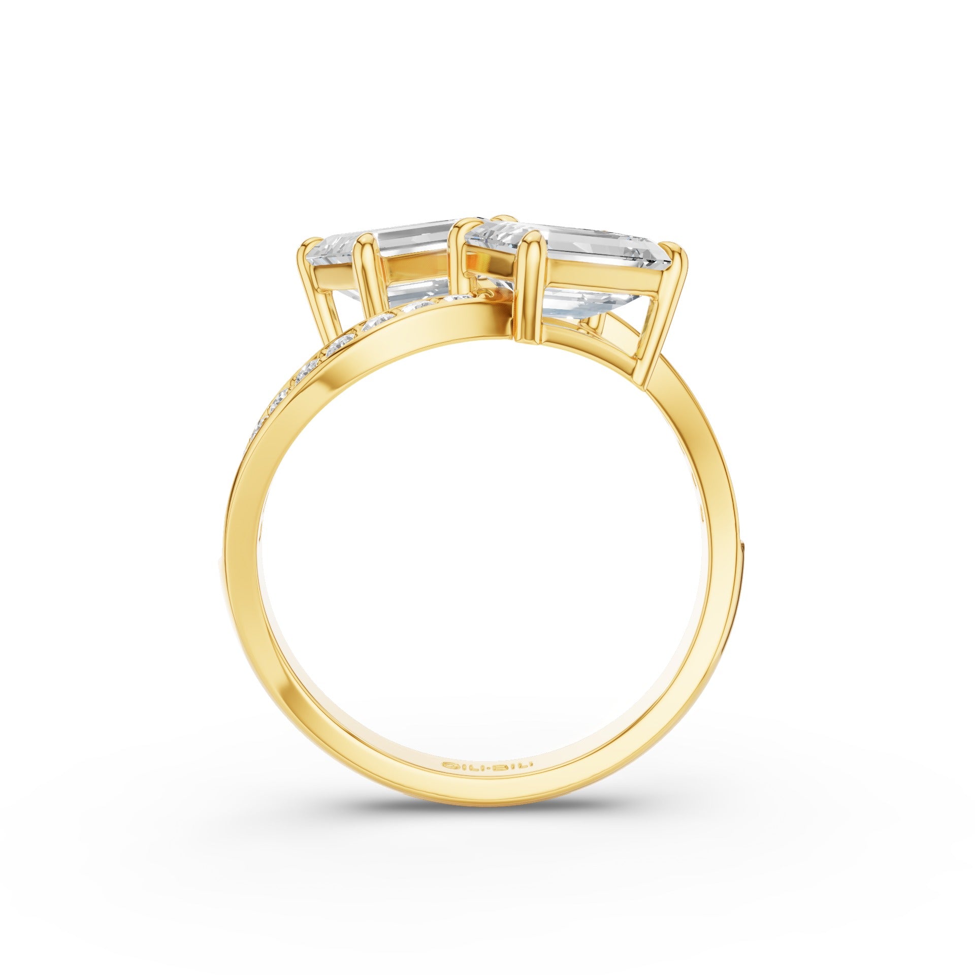 Emerald Cut Lab Grown Diamond Uniqe Pave Bypass Ring