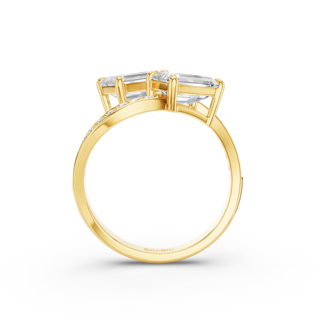 Emerald Cut Lab Grown Diamond Uniqe Pave Bypass Ring