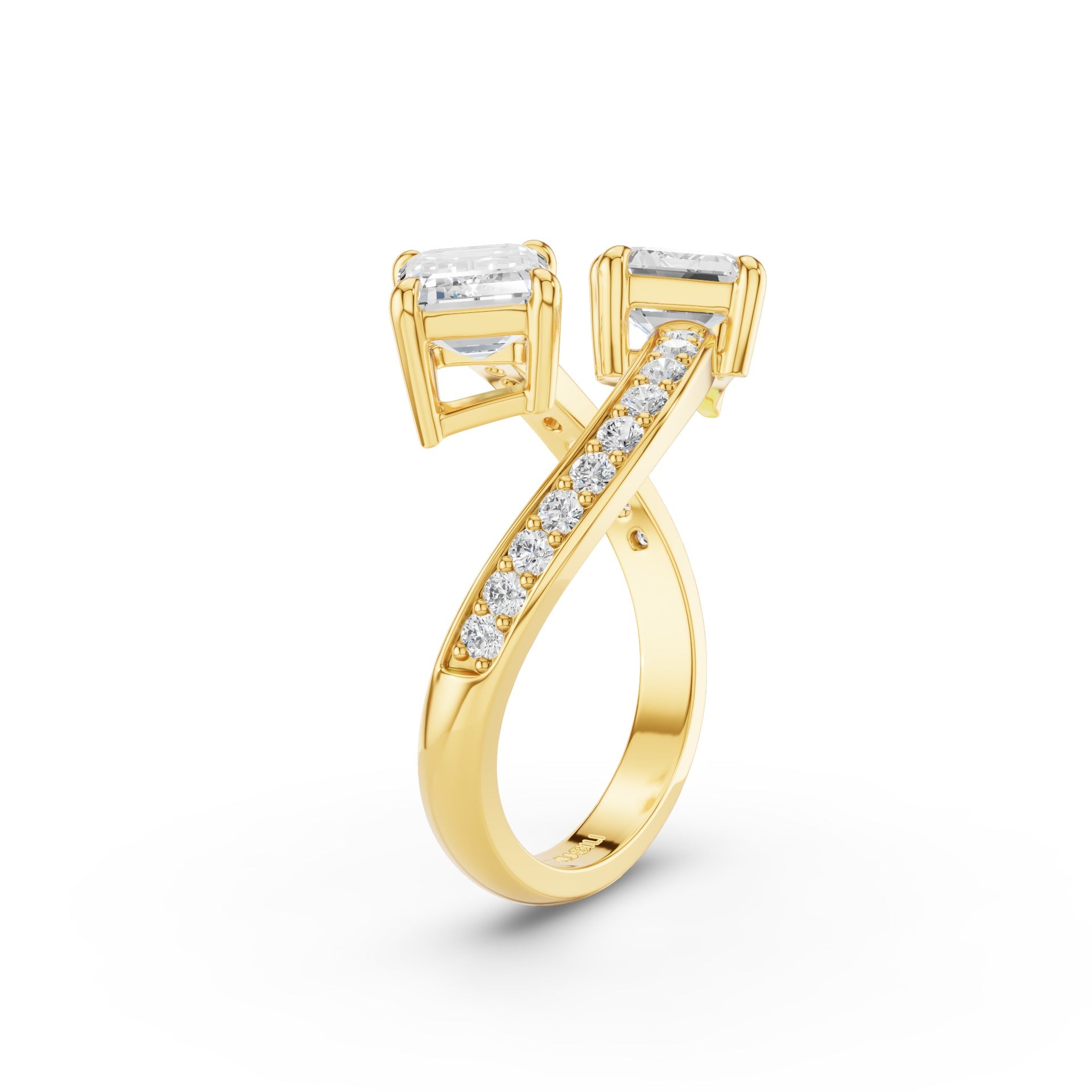Emerald Cut Lab Grown Diamond Uniqe Pave Bypass Ring