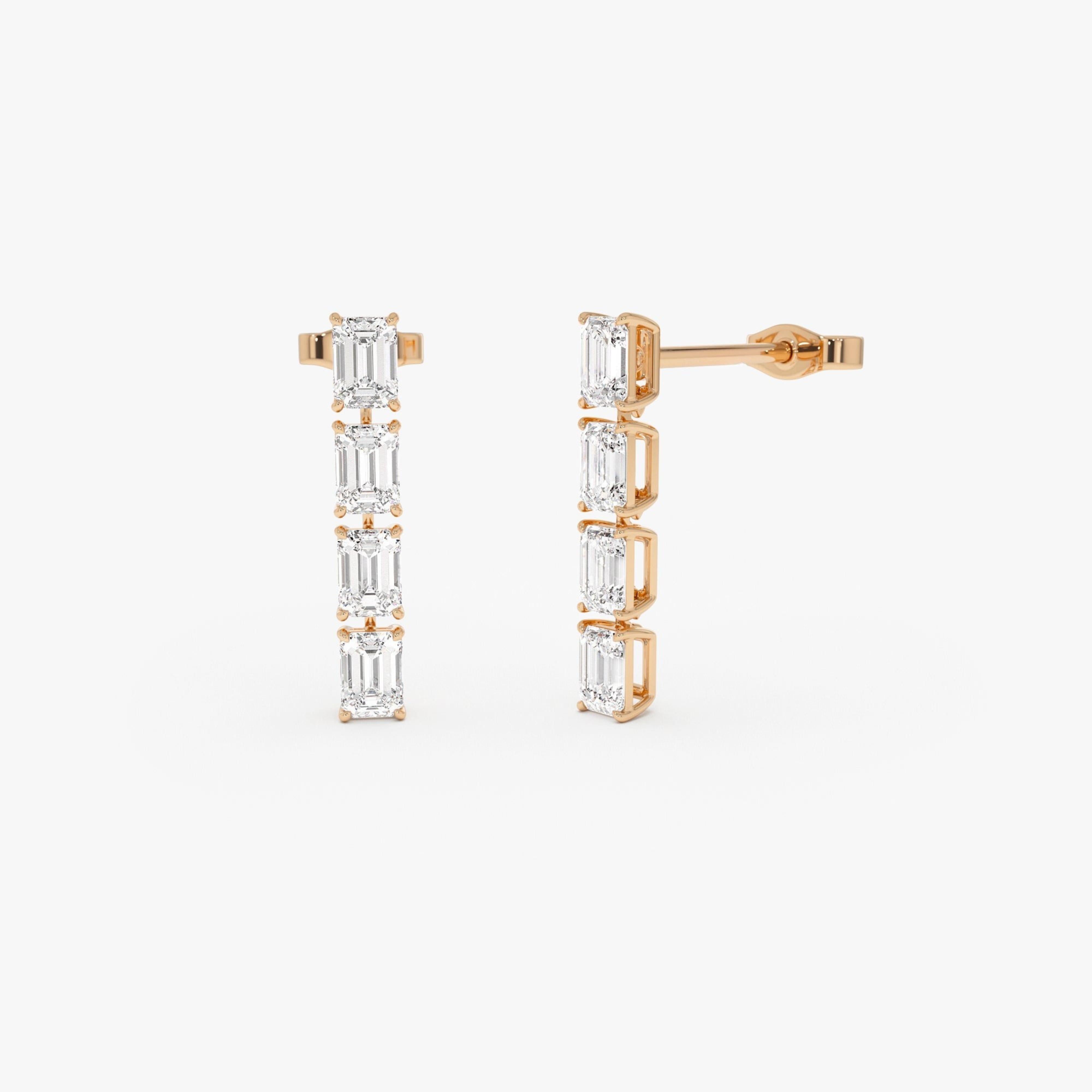 Emerald Cut Dangling Diamond Earrings