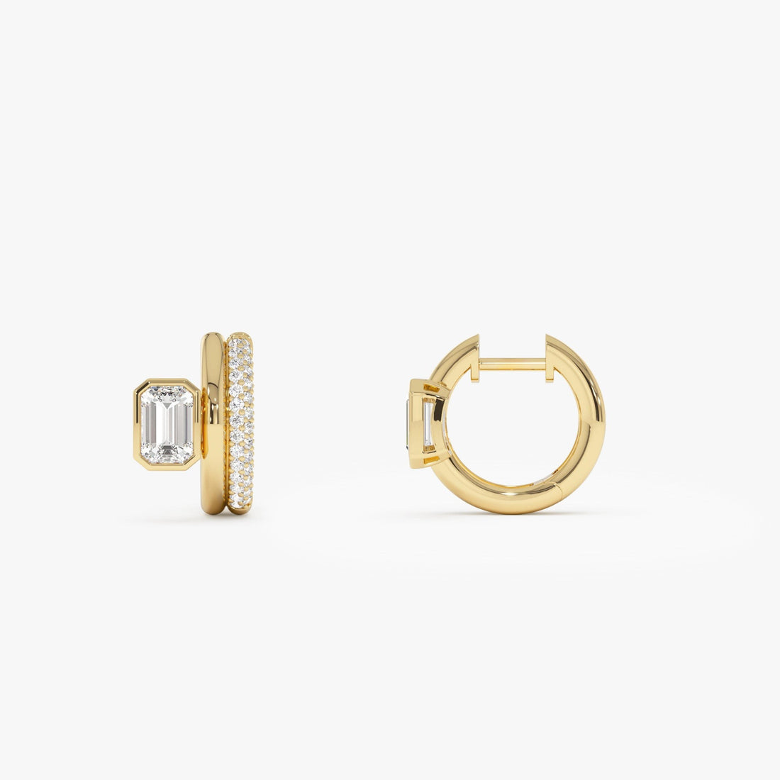 Emerald Cut Diamond Pave Huggie Earrings