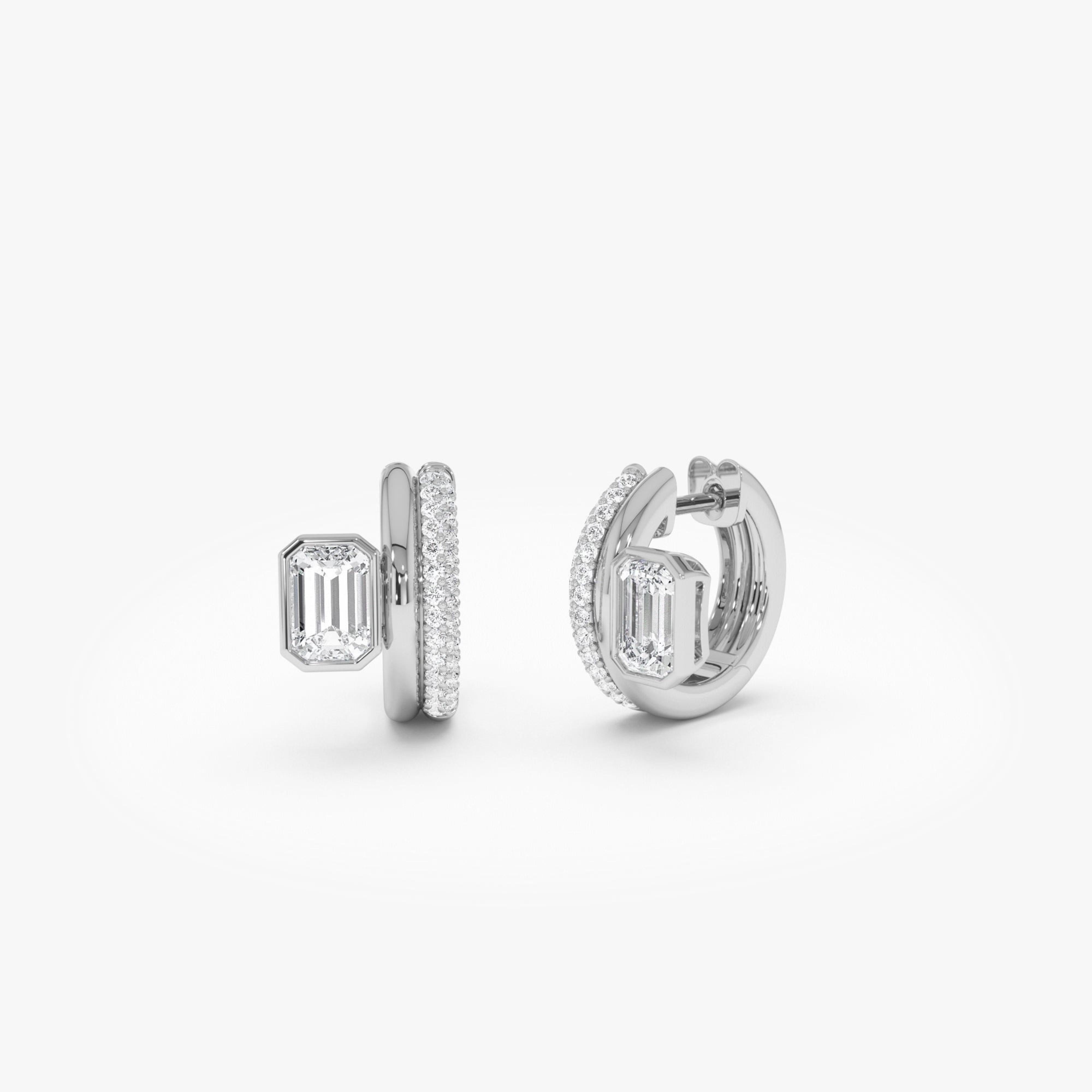 Emerald Cut Diamond Pave Huggie Earrings