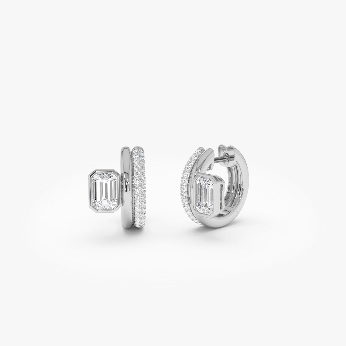 Emerald Cut Diamond Pave Huggie Earrings