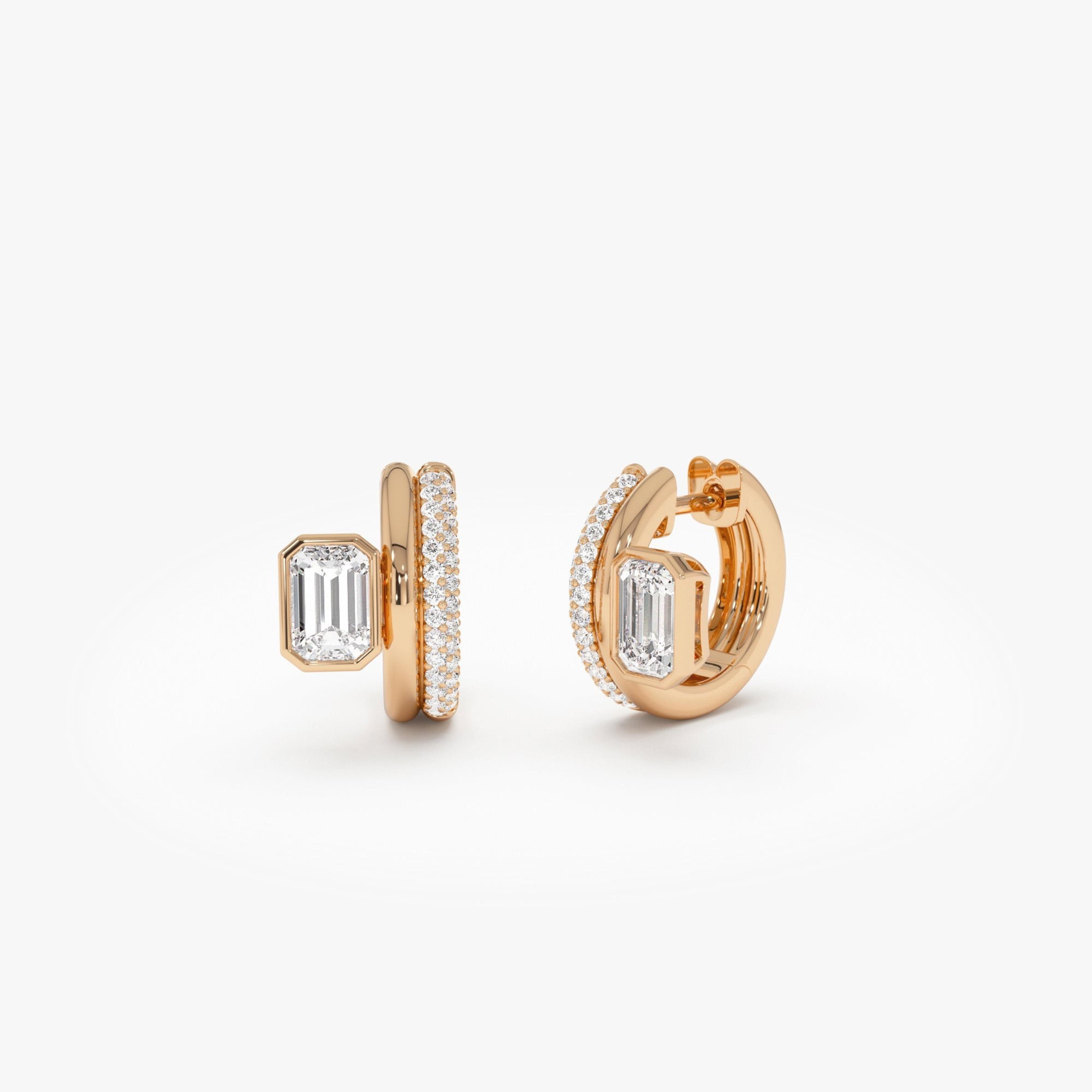Emerald Cut Diamond Pave Huggie Earrings
