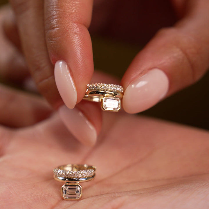 Emerald Cut Diamond Pave Huggie Earrings