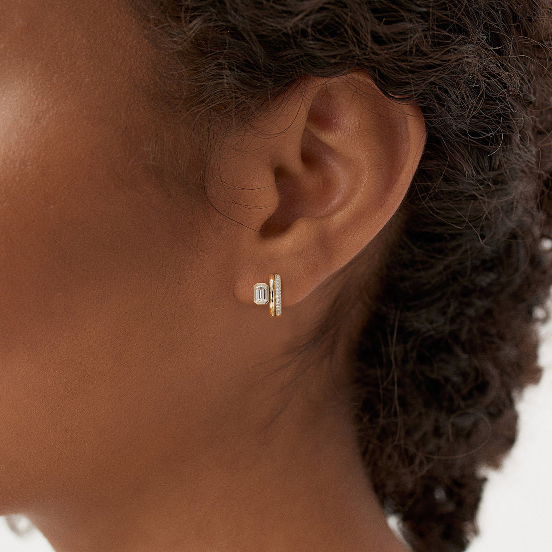 Emerald Cut Diamond Pave Huggie Earrings