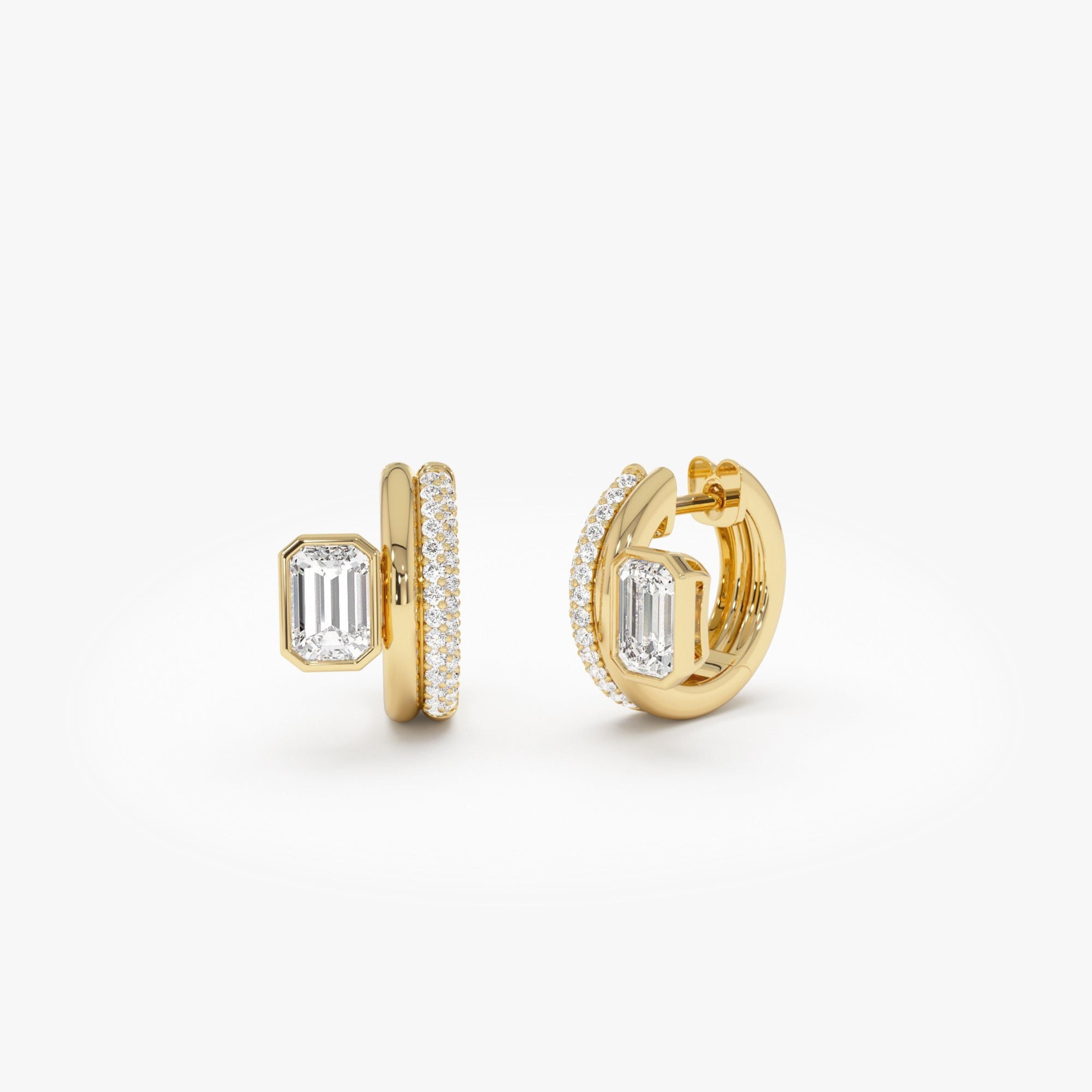 Emerald Cut Diamond Pave Huggie Earrings