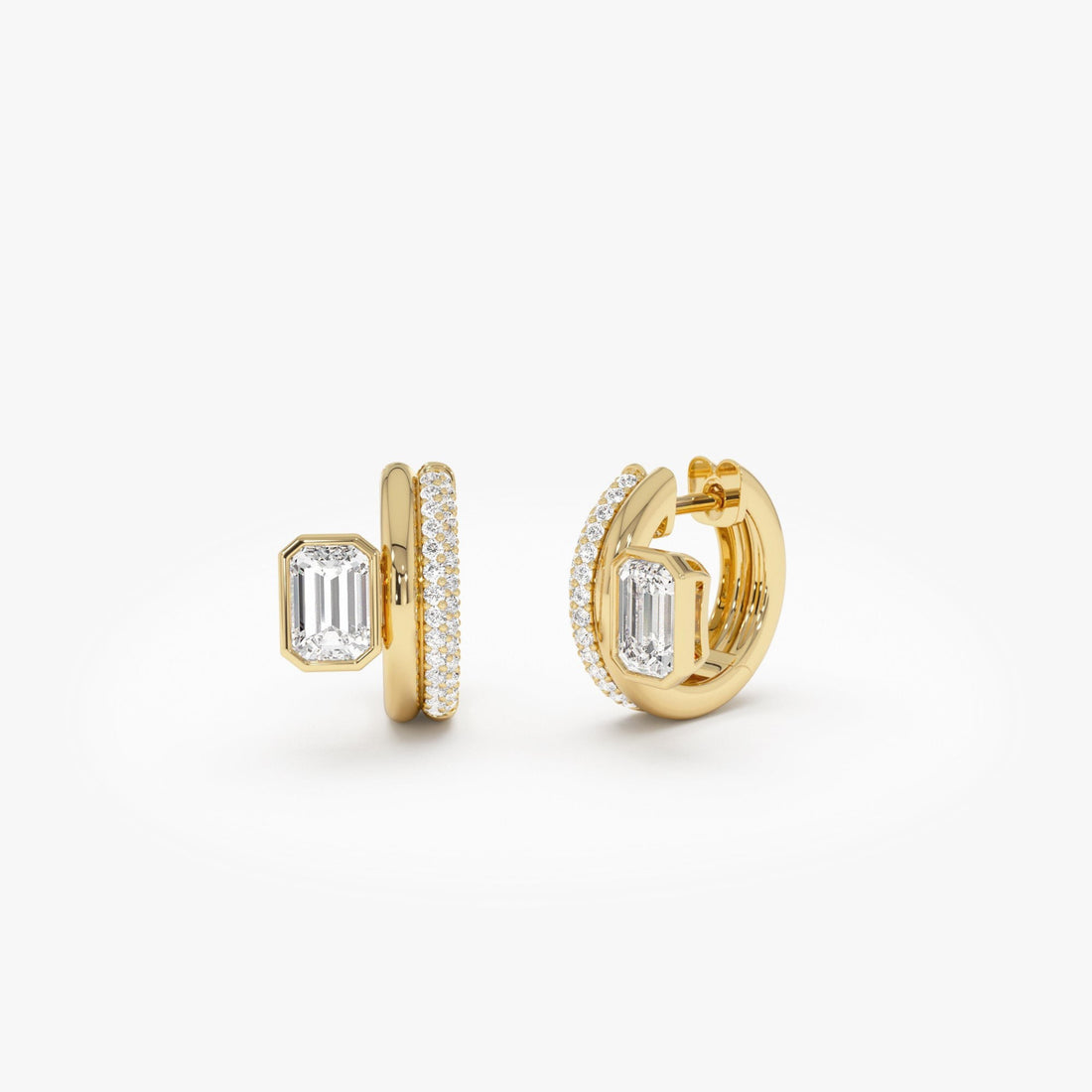 Emerald Cut Diamond Pave Huggie Earrings