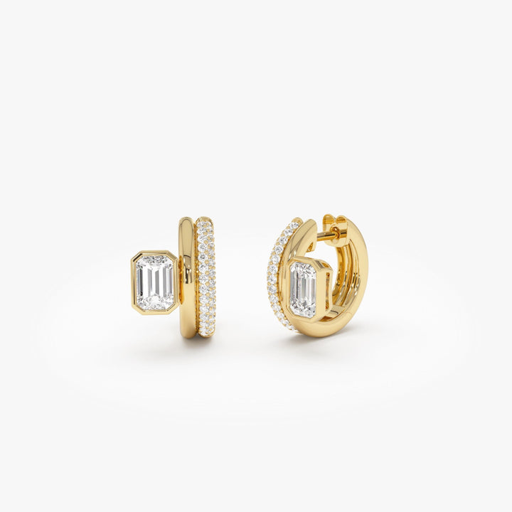 Emerald Cut Diamond Pave Huggie Earrings