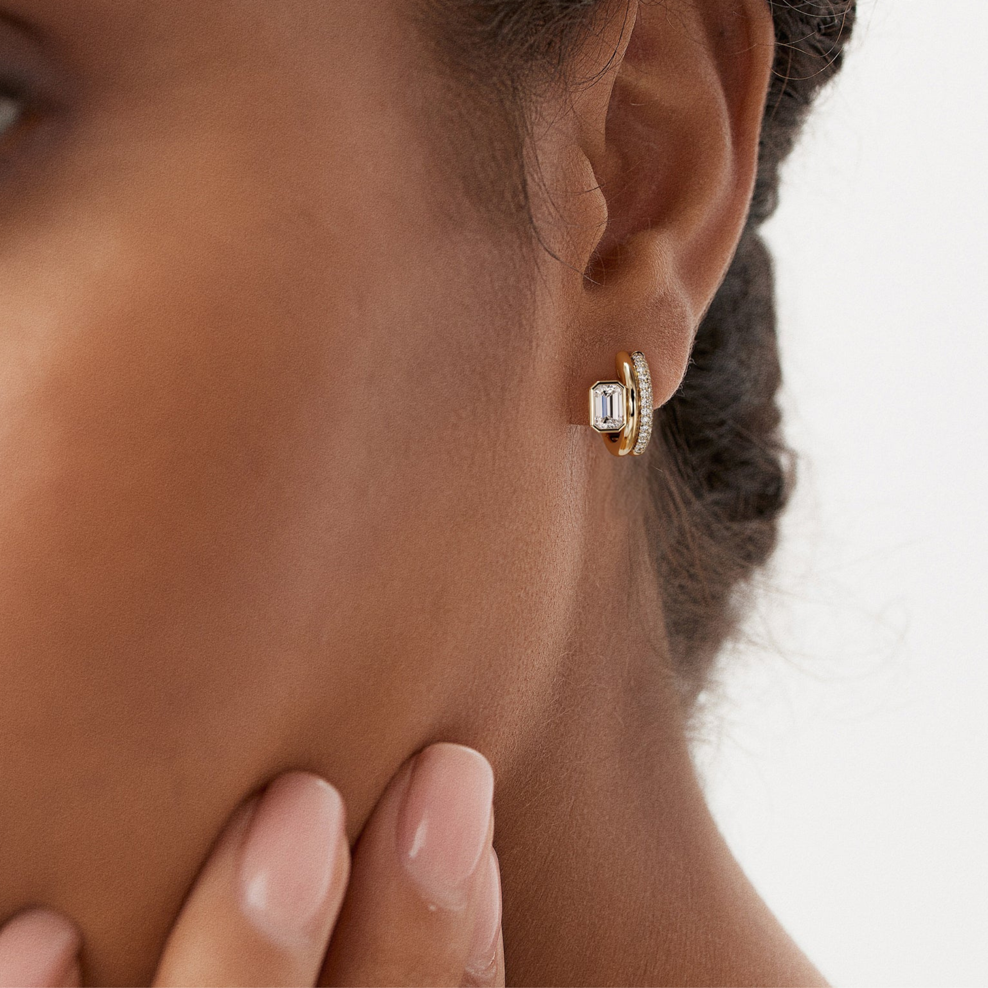Emerald Cut Diamond Pave Huggie Earrings