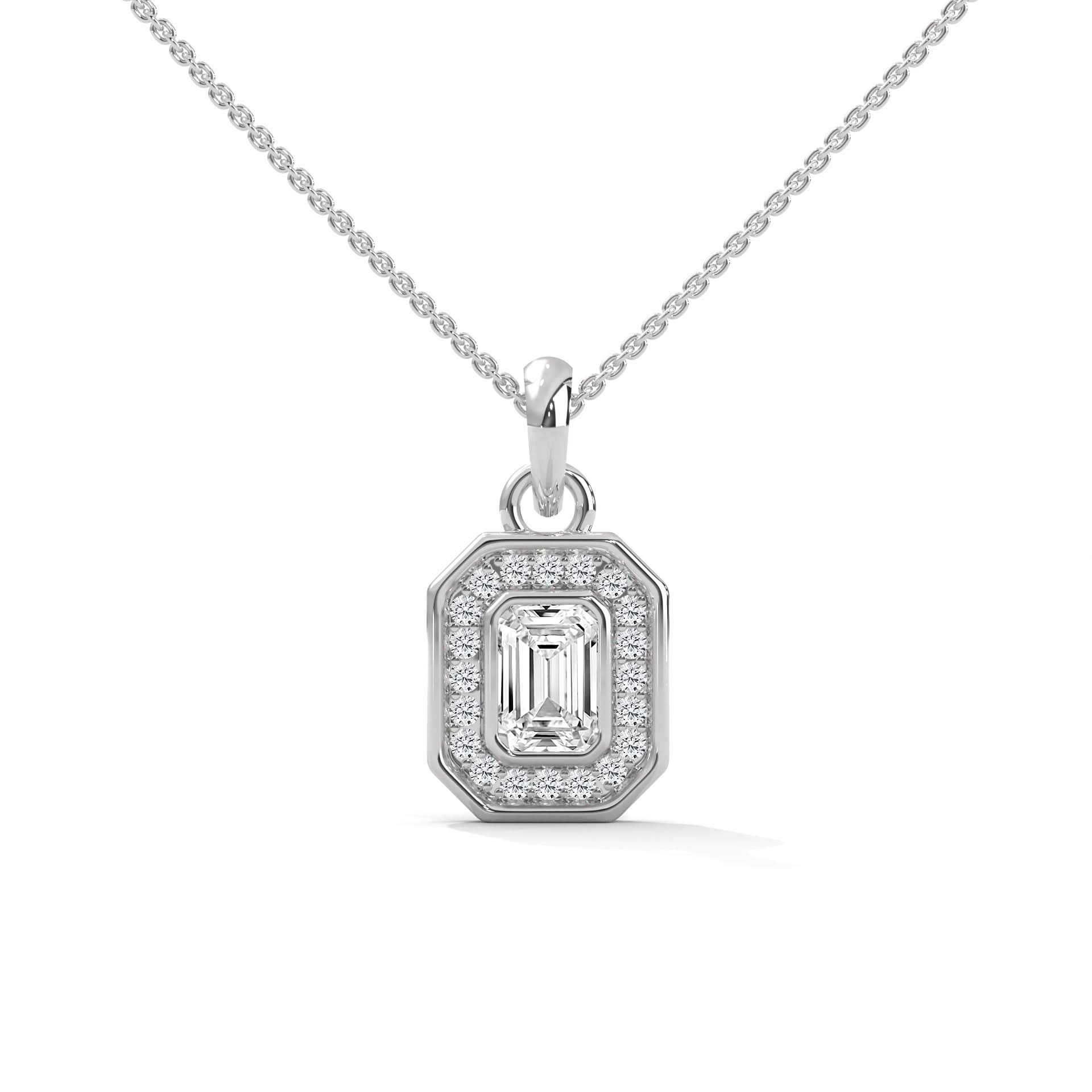 Diamond pendant necklace on a white background