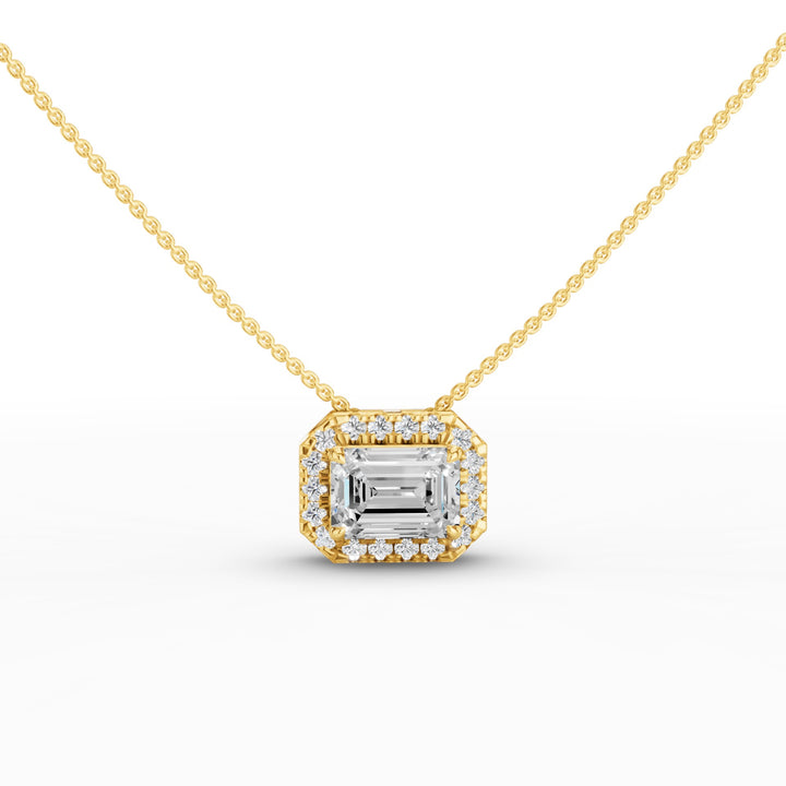 Emerald Cut Halo Setting Lab Grown Diamond Necklace