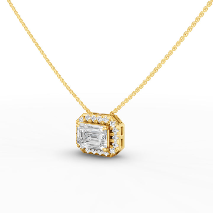 Emerald Cut Halo Setting Lab Grown Diamond Necklace