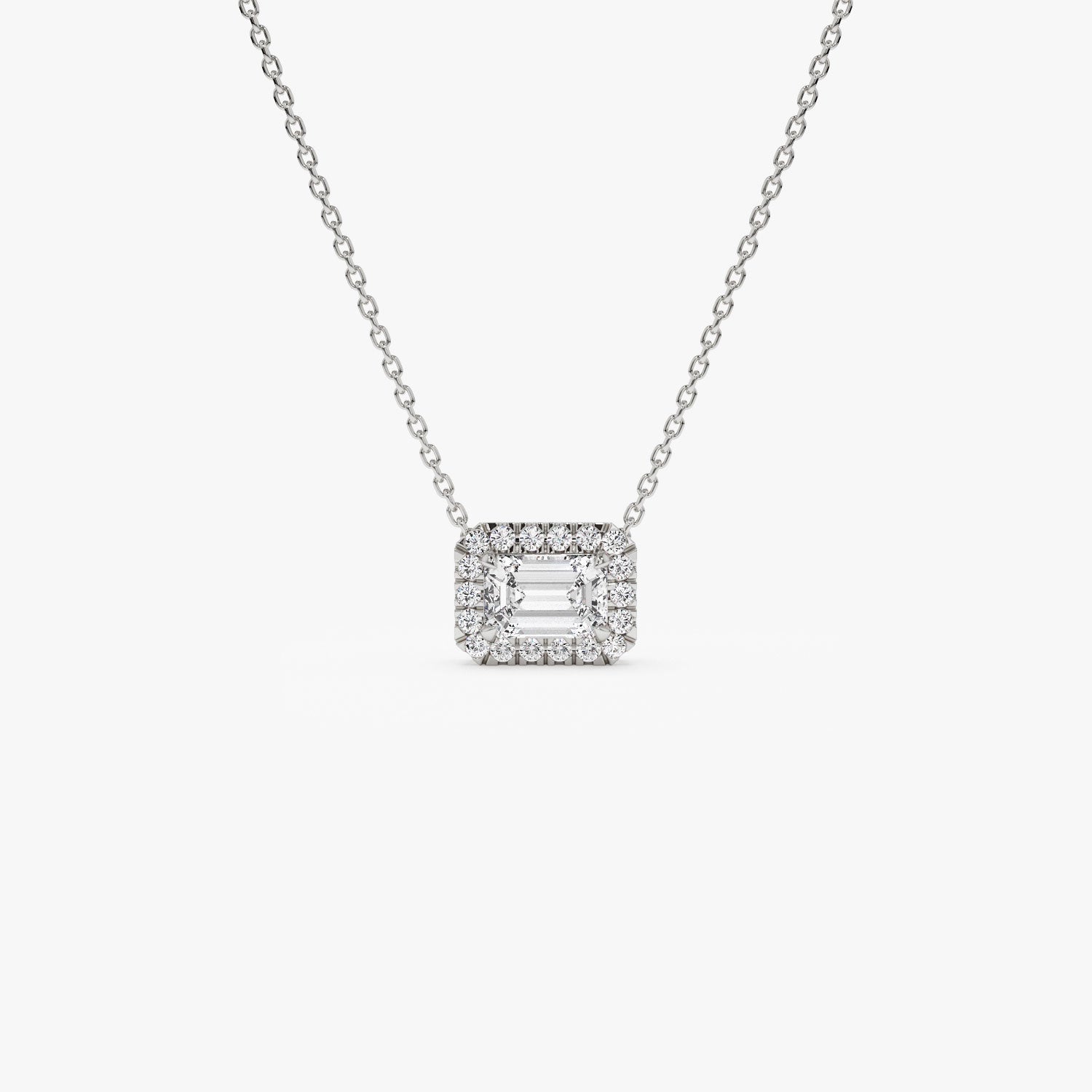 Emerald Cut Halo Setting Lab Grown Diamond Necklace