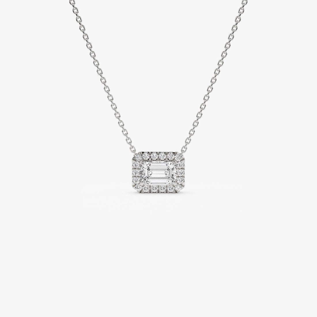 Emerald Cut Halo Setting Lab Grown Diamond Necklace