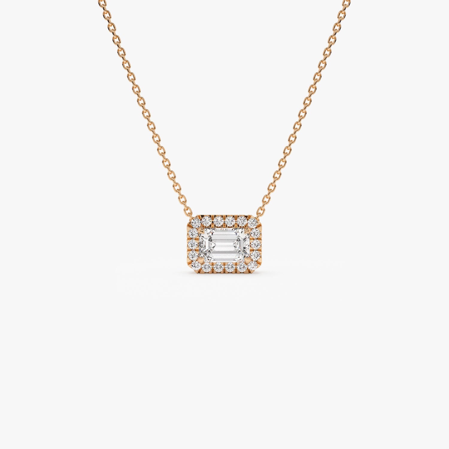 Emerald Cut Halo Setting Lab Grown Diamond Necklace