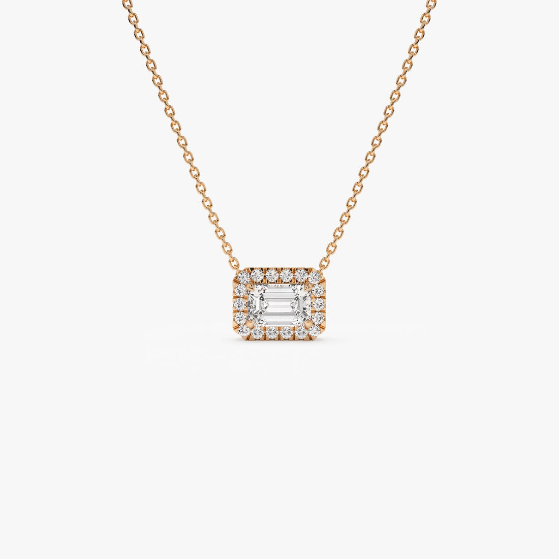 Emerald Cut Halo Setting Lab Grown Diamond Necklace