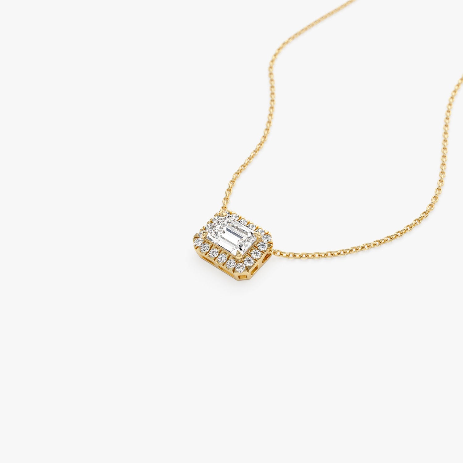 Emerald Cut Halo Setting Lab Grown Diamond Necklace