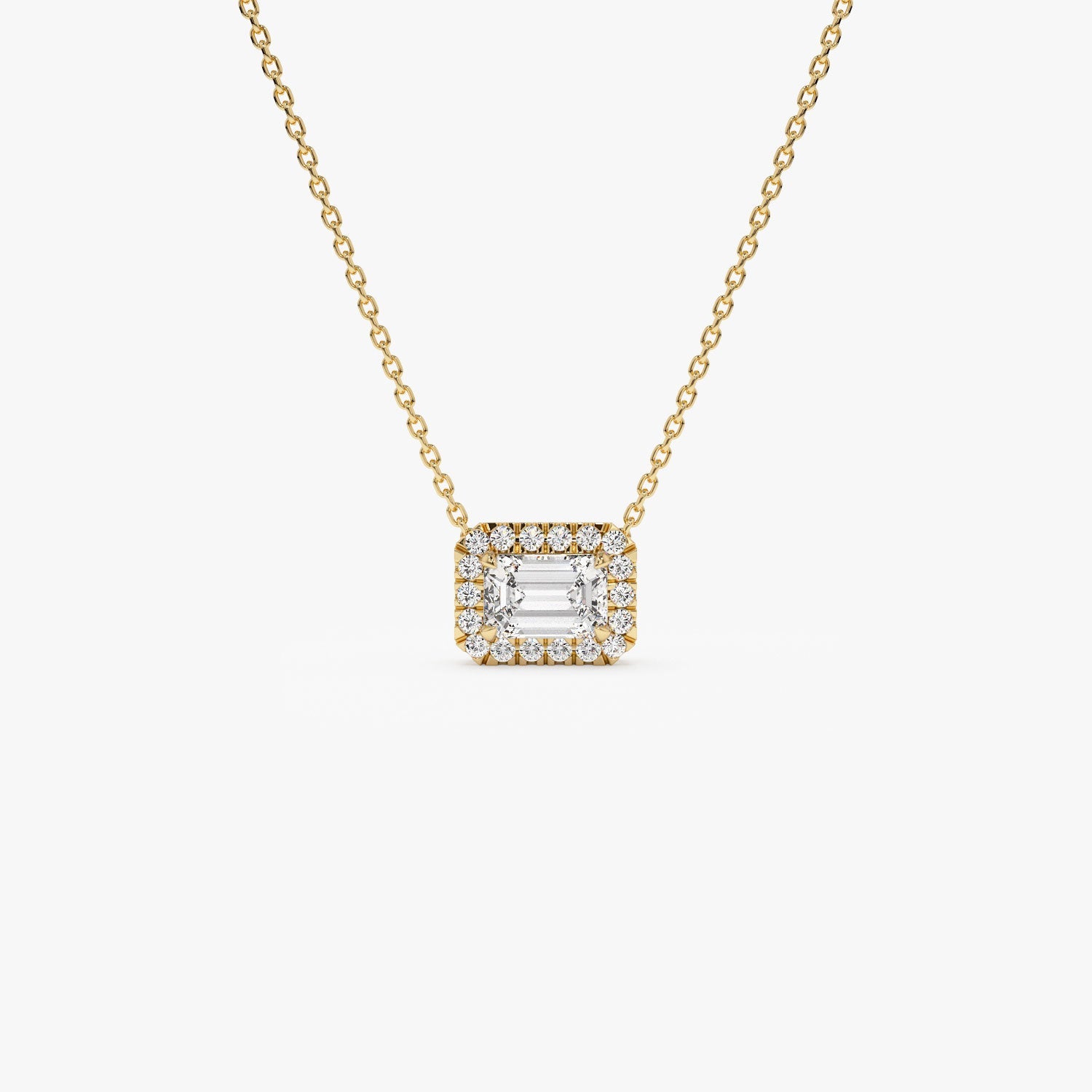 Emerald Cut Halo Setting Lab Grown Diamond Necklace