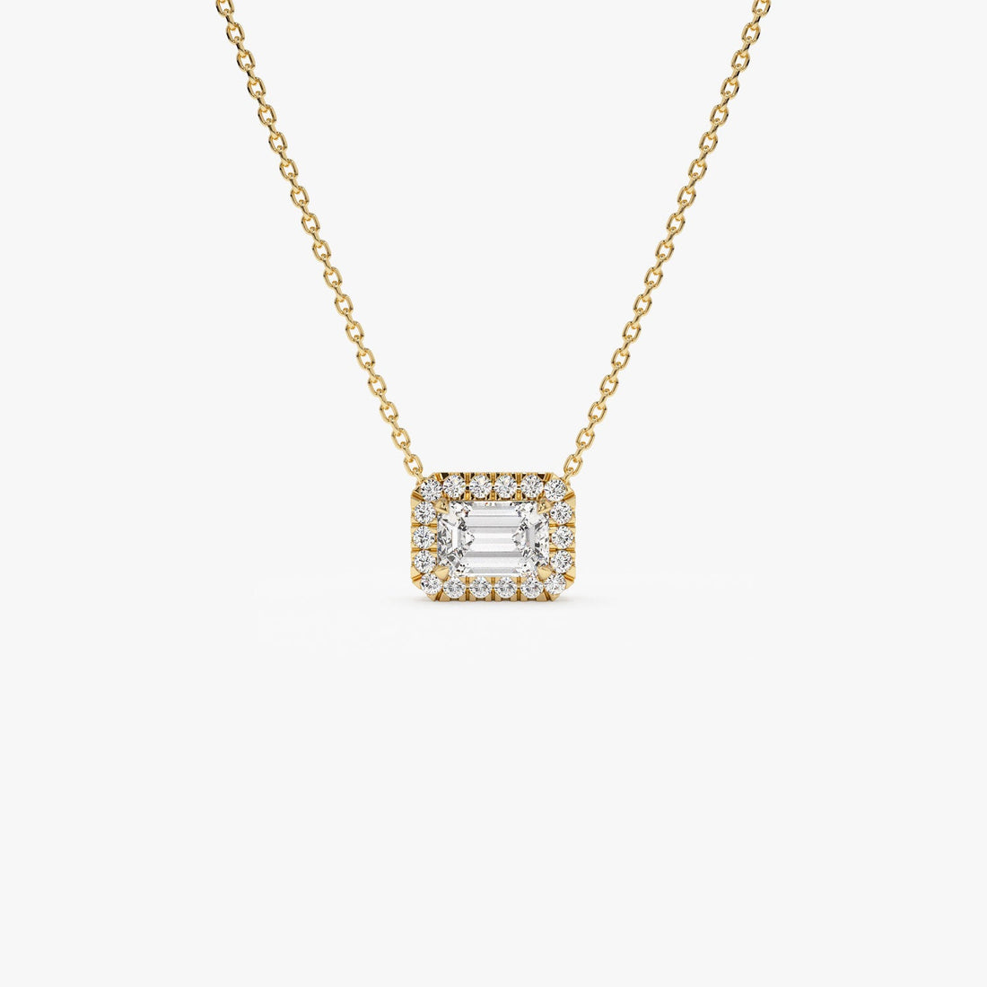 Emerald Cut Halo Setting Lab Grown Diamond Necklace