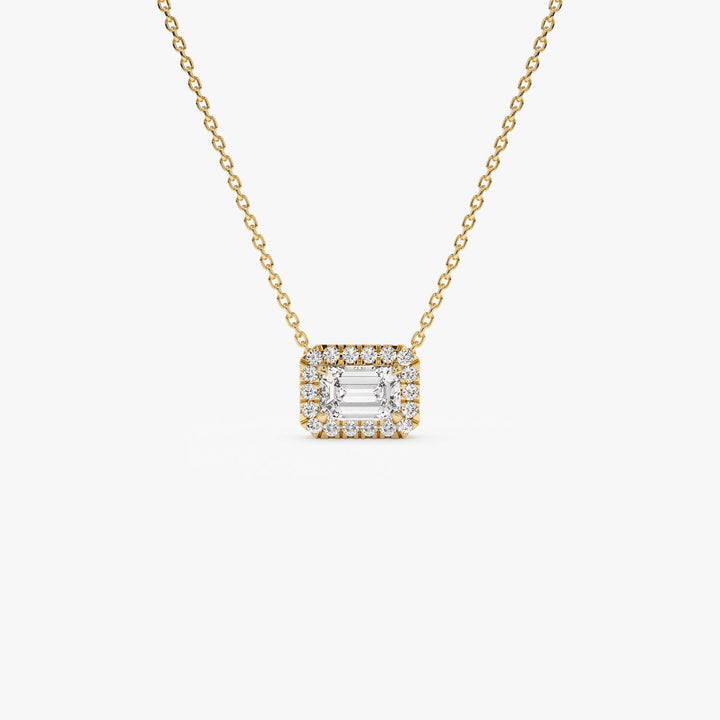 Emerald Cut Halo Setting Lab Grown Diamond Necklace