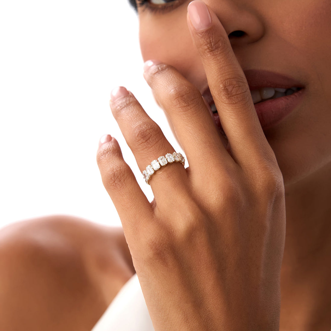 Emerald Cut Lab Diamond Half Eternity Anniversary Ring